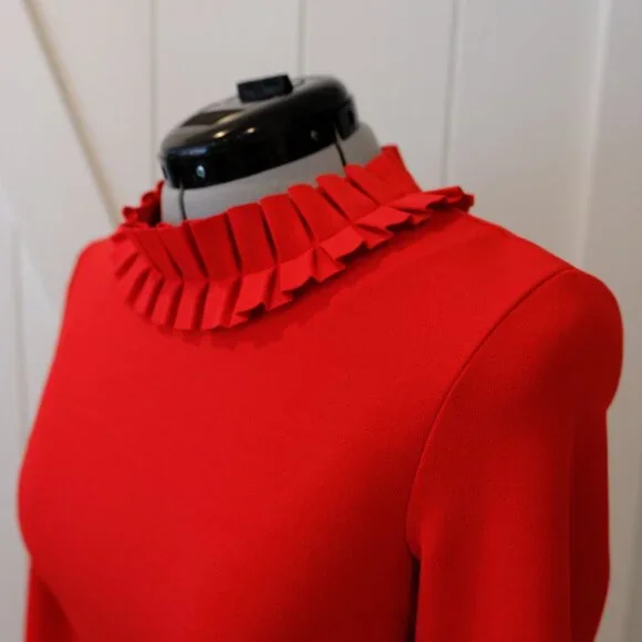 City Goddess - Lulu's - Red pleated neck slim fitting midi dress - Picture 3 of 6